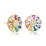 Diamond Essence Designer Stud Earrings With Multi Color Baguettes and Melee, 2.10 Cts.T.W in Gold Plated Sterling Silver.
13mm W x13mm L