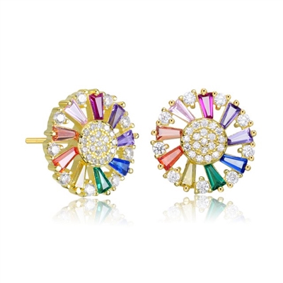 Diamond Essence Designer Stud Earrings With Multi Color Baguettes and Melee, 2.10 Cts.T.W in Gold Plated Sterling Silver.
13mm W x13mm L