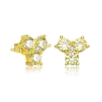 Diamond Essence Three Round Canary Stone Stud Earrings, 1.50 Cts.T.W. in Gold Plated Sterling Silver. 9mm W x 9mm L