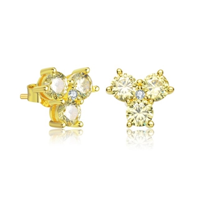 Diamond Essence Three Round Canary Stone Stud Earrings, 1.50 Cts.T.W. in Gold Plated Sterling Silver. 9mm W x 9mm L