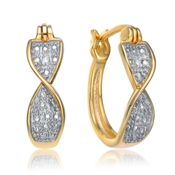 Diamond Essence Pair Of Gold Plated Twisted Hoop Earrings With Round Brilliant Pave set melee giving a Two -Tone Blend With A Clip-In Lock Type, 0.50 Cts.t.w.