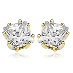 Princess cut square stone stud earrings gold vermeil