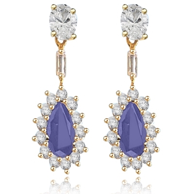 Pear cut sapphire&round stone gold vermeil earring