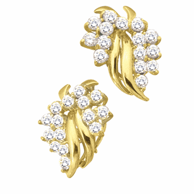 Prong Set Cluster Earrings with Simulated Round Brilliant Diamonds by Diamond Essence set in Vermeil