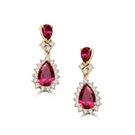 Gold Vermeil earrings. 7.0 carats t.w. each with 2.0 carat pear cut Ruby Essence and accents.