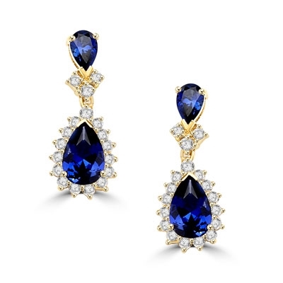 Gold Vermeil earrings. 7.0 carats t.w. each with 2.0 carat pear cut Sapphire Essence and accents.