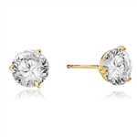 Pair of Studs in three prongs Martini Setting, Round Diamond Essence in each stud. 2.0 Cts T.W. set in 14K Gold Vermeil.