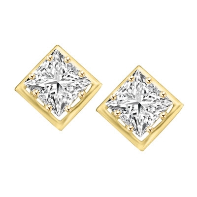 Classic princess cut stones earring in Gold Vermeil