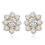 Flower Cluster - Each Earring with 1.0 Cts. Oval Center surrounded by Round Diamond Essence, 4.0 Cts. T.W. set in 14k Gold Vermeil.