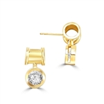 Unique Bezel set drop earring with 2 Cts. T.W. Round Diamond Essence, in 14k Gold Vermeil.