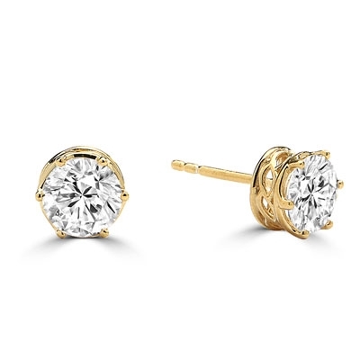 Basket Set Stud Earrings with Artificial Round Diamond by Diamond Essence set in Vermeil