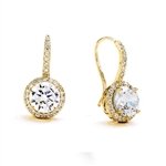 Diamond Essence Drop Earrings With Wire, 2 Cts. Each Round Brilliant Stone With Melee Around And On Bail, 5 Cts.T.W. In 14K Gold Vermeil.