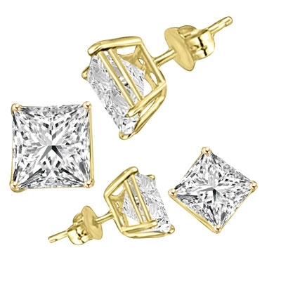 Have an astonished look with this Diamond Essence Princess cut stones set in Gold Plated over Sterling Silver.0.5 ct. each, 1.0 carat t.w. Choice of 2.0 ct.t.w. and 4.0 ct.t.w. available.