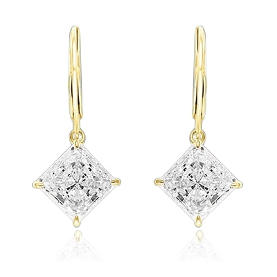 Diamond Essence Lever Back Earrings with Princess cut 8mm Masterpiece. The specially set 14k Gold Vermeil Earrings make for an impressive 4.0 Cts. T. W.