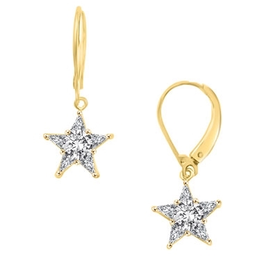 Prong Set Lever-back Earrings with Artificial Star Diamond by Diamond Essence set in Vermeil