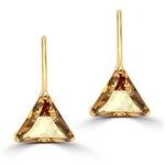 Diamond Essence Designer Earrings, each with 1.5 Cts.Trilliant cut Champagne Essence set in three prong setting. 3 Cts. T.W.