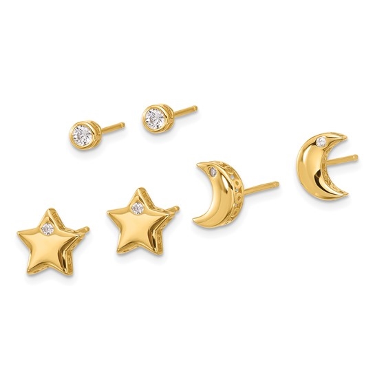 Set of Gold Plated Star Moon Round Bezel Earrings