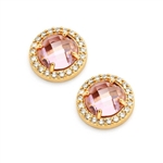 Diamond Essence Stud Earrings With French Cut Pink Essence Stone Surrounded By Round Brilliant Melee, 3.50 Cts.T.W.