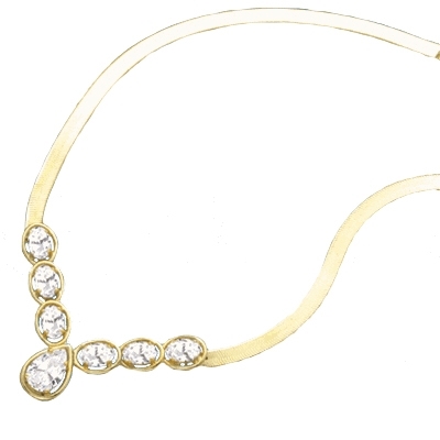 Classic combination of Diamond Essence Oval cut and Pear cut stones set in 14K Gold Vermeil. Necklace suitable for  any occasion.