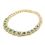 Prong Set Designer Necklace with Lab-made Emerald Cut Emerald, Pear, Marquise Essence and Round Brilliant Diamonds by Diamond Essence set in Vermeil