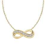Infinity Necklace with 0.45 ct.t.w. Round Brilliant Diamond Essence stones on 16" long, Gold Plated Sterling Silver chain.