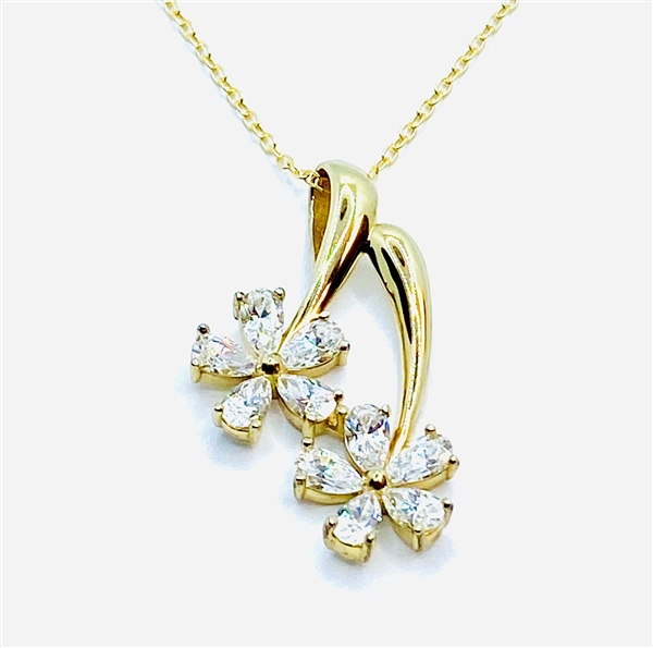 Pendant-gold vermeil,2 flower slide,10 pear shape stone