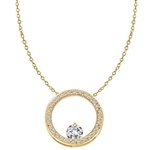 14K Gold Vermeil Circular Pendant. 0.50 Ct. Round Brilliant Diamond Essence balanced appealingly at the bottom of a circle made of Melee, 1.20 Cts.T.W.