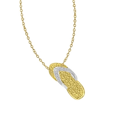 Golden Sandal - Sandal Pendant adds a happy touch to your outing. slip this around your neck any time and start showing off! 3-4 inch length. 0.1 cts. T.W. set in 14K Gold Vermeil.