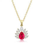 Prong Set Designer Pendant with Simulated Pear Cut Ruby Essence and Brilliant Marquise Diamonds by Diamond Essence set in Vermeil