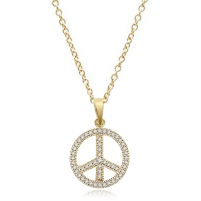 PEACE Sign Pendant. Gold Vermeil Pendant, channel set Round Brilliant Diamond Essence stones sparkling bright and spreading peace everywhere. 1.00 ct.t.w.