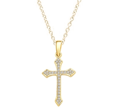 Delicate Cross 1" long with Diamond Essence, 0.50 ct. t.w.in Gold Plated Sterling Silver.