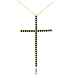 Diamond Essence Cross Pendant with Round Black Onyx Stones in Gold Plated Over Sterling Silver.