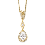 Amazingly designed Pendant with 1.50 Cts. Pear Cut Center and Melee,  in 14K Gold Vermeil.
Free vermeil Chain Included.