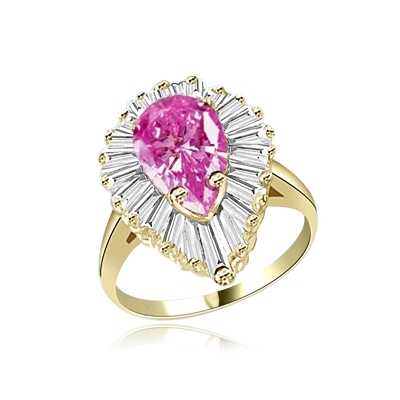 Ballerina Ring- 3.0 Cts Pink Pear Gold Vermeil ring