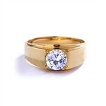 14K Gold Vermeil man's ring with 2.0 carat round brilliant stone.