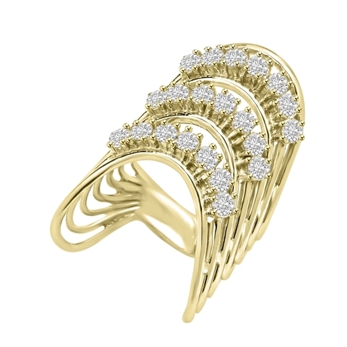 Diamond Essence Designer Ring With Three Curved Rows Of Round Brilliant Stones, 3 Cts.T.W. In 14K Gold Vermeil.