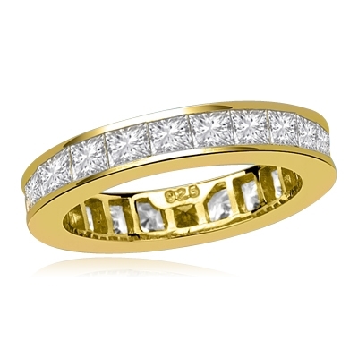 Timeless Eternity Band with Channel set Princess Cut Diamond Essence stones, 3.70 Cts.T.W. set in 14K Gold Vermeil.