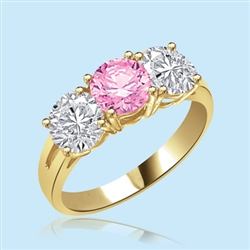 Pink & white 3 stone ring in Gold Vermeil