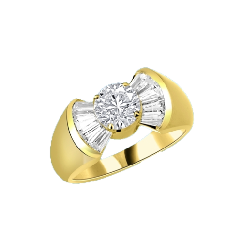 Cunegonde - As Voltaire Says "Tend your garden", say  it with this Ring, 1.5 Cts. T.W. with 1 Ct. Round Brilliant Center and 10 Baguettes, in  Gold Vermeil.