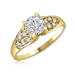 Diamond Essence Designer Ring with 1.0 Ct. Round Brilliant Stone in center accompanied by glittering Melee on sides, 1.50 Cts.T.W. set in 14K Gold Vemeil.