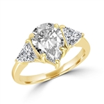 Duse - Ring with Pear Cut Center Stone flanked by Brilliant Trilliant Cut Diamond Essence accents, 3.0 Cts. T.W, in Gold Vermeil.