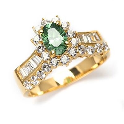 Toccata - Simply Elegant Ring, 2.0 Carats T.W., with a 1.0 Carat Oval Cut Emerald Stone and Accents. You will show them what you can do! In Gold Vermeil.