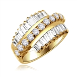 Flourish - Brilliant Ring, 5 Cts. T.W, with Baguettes on two side bands surrounding a Melee of Round Diamond Essence Fireworks! In Gold Vermeil.