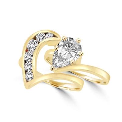 Almamiva and Rosina - Pear Shaped Center Enhances this Wedding Set. 1.75 Cts. T.W with round melee channel set down the wedding band, in Gold Vermeil. You will live happily everafter!