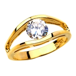 Subtle and strong Friendship Ring, 1.0 Ct. T.W with a delicate Round Solitaire nestled in stylish split shank of 14K Gold Vermeil.