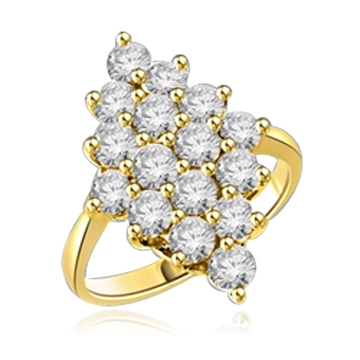 Queen Of Diamonds - Cluster Ring, 1.6 Cts. T.W with Melee Stones appropriately set in a glittering Diamond shape in Gold Vermeil.