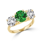 Ring – round emerald stone, round brilliant side stones