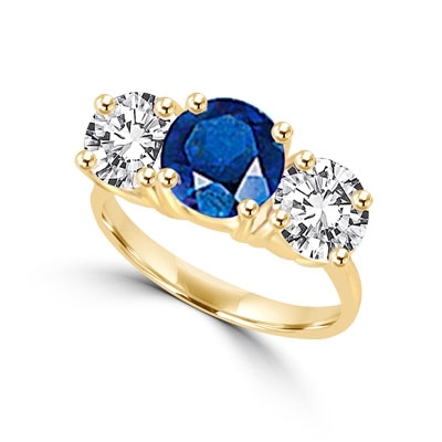 Gold Vermeil Ring – round sapphire stone, round stones on sides