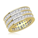 Wedding Eternity Ring with 3 rows of Square Cut Masterpieces going elegantly all around the band. 4 Cts. T.W, in Gold Vermeil.