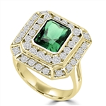 Diamond Essence Cocktail Ring With 2.50 Cts. Emerald Essence Radiant Emerald In Center Round Melee Around It, 4.50 Cts.T.W. In 14K Gold Vermeil.